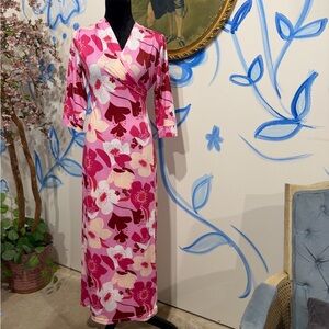 Diane Von Furstenberg Pink Floral Wrap Maxi Dress